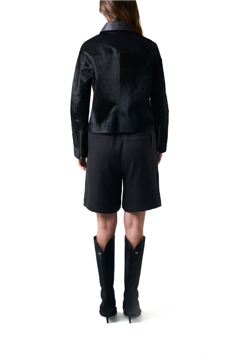 Antares Jacket In Leather With Hair Trucker Silhouette, Alternate, color, Black