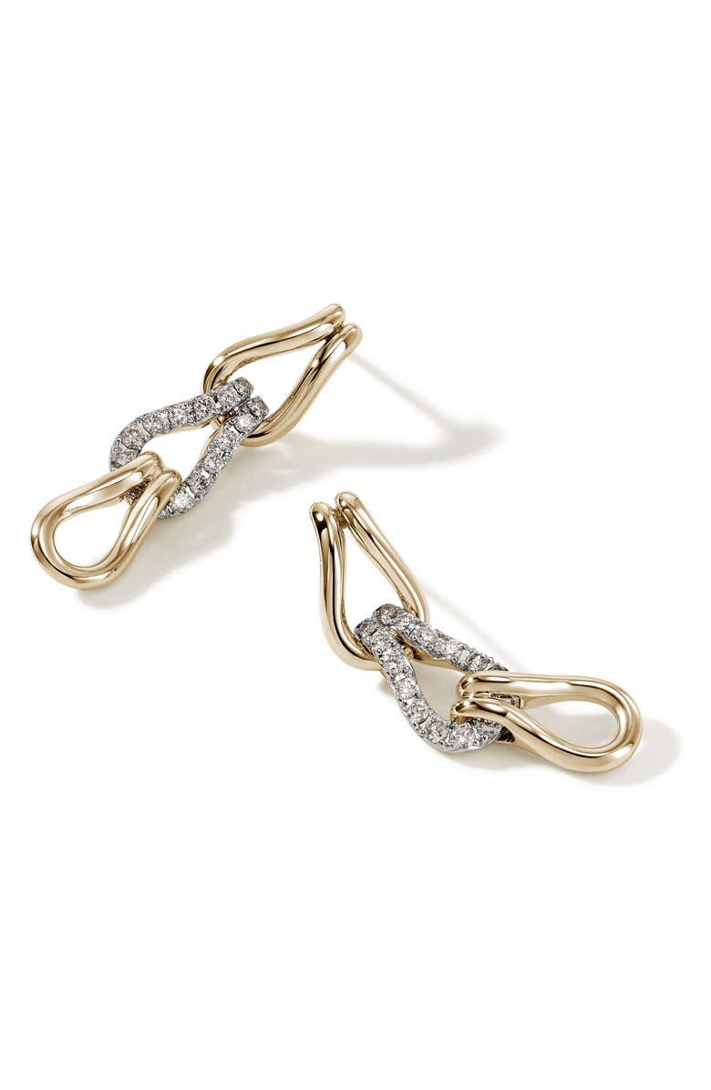 John Hardy Surf Pavé Diamond Link Drop Earrings, Alternate, color, Gold