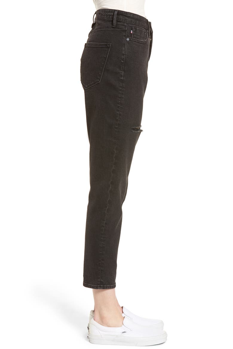 High Waist Crop Mom Jeans, Alternate, color, WASHED BLACK