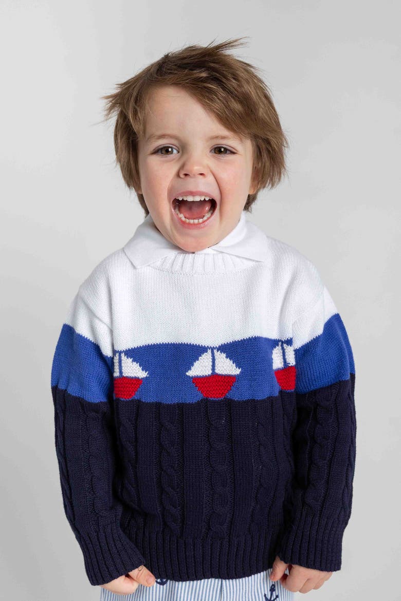 Sweater With Sailboats, Alternate, color, White and Navy