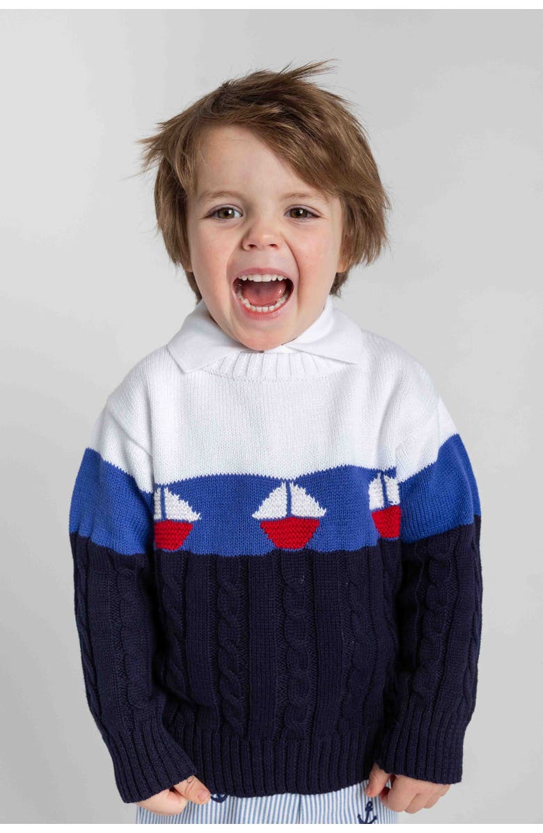 Florence Eiseman Sweater With Sailboats, Alternate, color, White And Navy