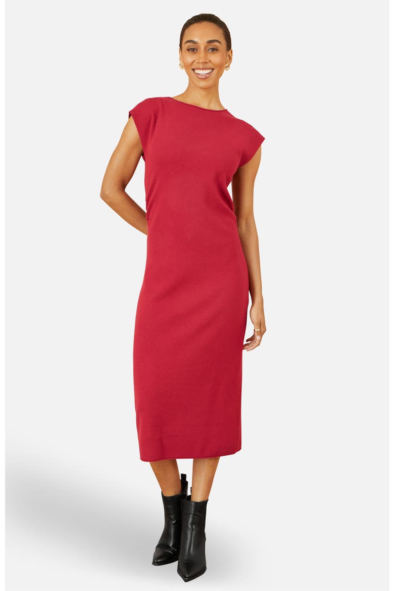 Knitted Ruched Midi Dress, Main, color, Burgundy