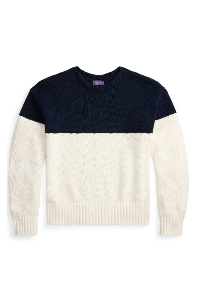 Ralph Lauren Purple Label Colorblock Shaker Stitch Cotton Blend Sweater, Alternate, color, Classic Chairman Navy