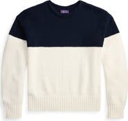 Ralph Lauren Purple Label Colorblock Shaker Stitch Cotton Blend Sweater