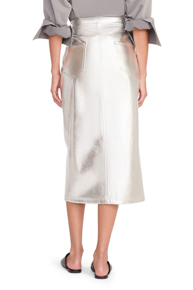 Oaklyn Metallic Faux Leather Skirt, Alternate, color, SILVER