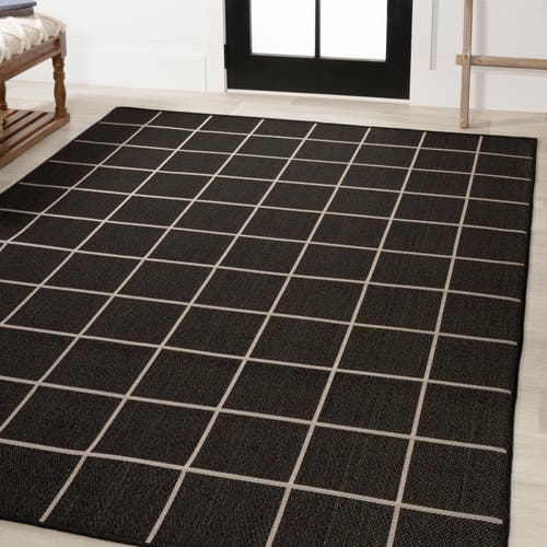 Jonathan Y Grid Modern Squares Indoor/outdoor Area Rug In Black/cream