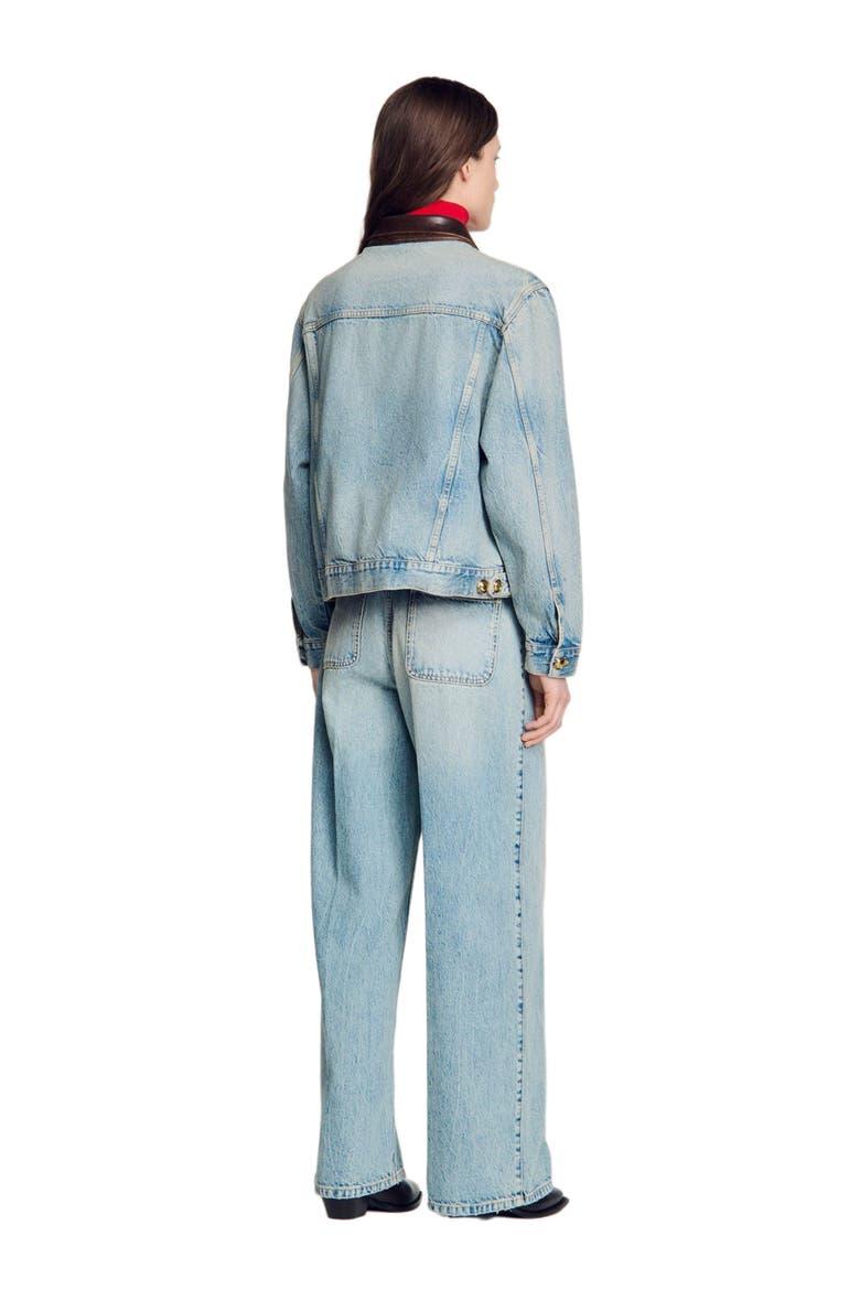 Denim jacket with leather collar, Alternate, color, Blue jean