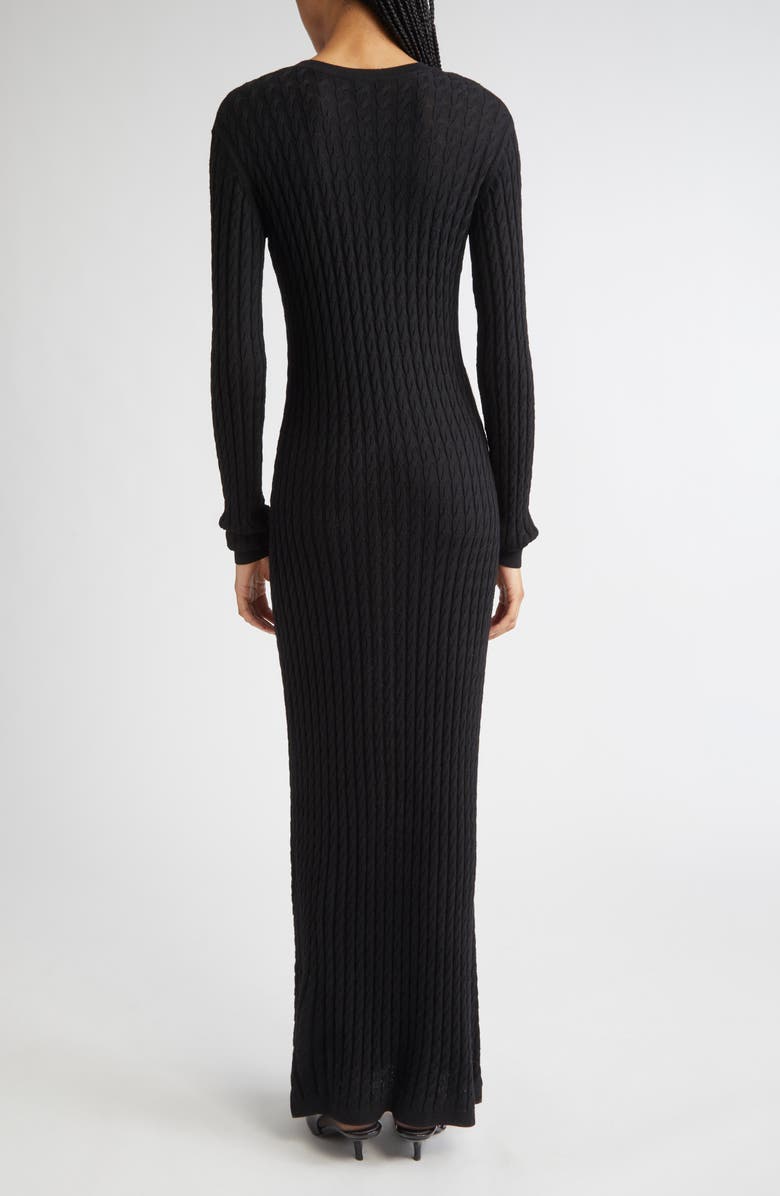 TOTEME Long Sleeve Cable Knit Wool Merino Wool Sweater Dress, Alternate, color, Black