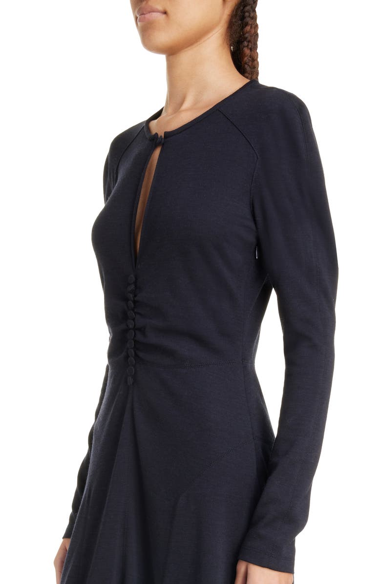 Isabel Marant Dorya Center Ruched Long Sleeve Stretch Silk Midi Dress, Alternate, color, Midnight