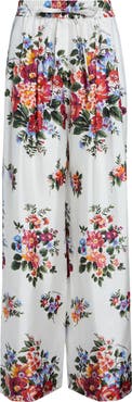 Dolce&Gabbana Floral Bouquet Print Silk Twill Drawstring Pants