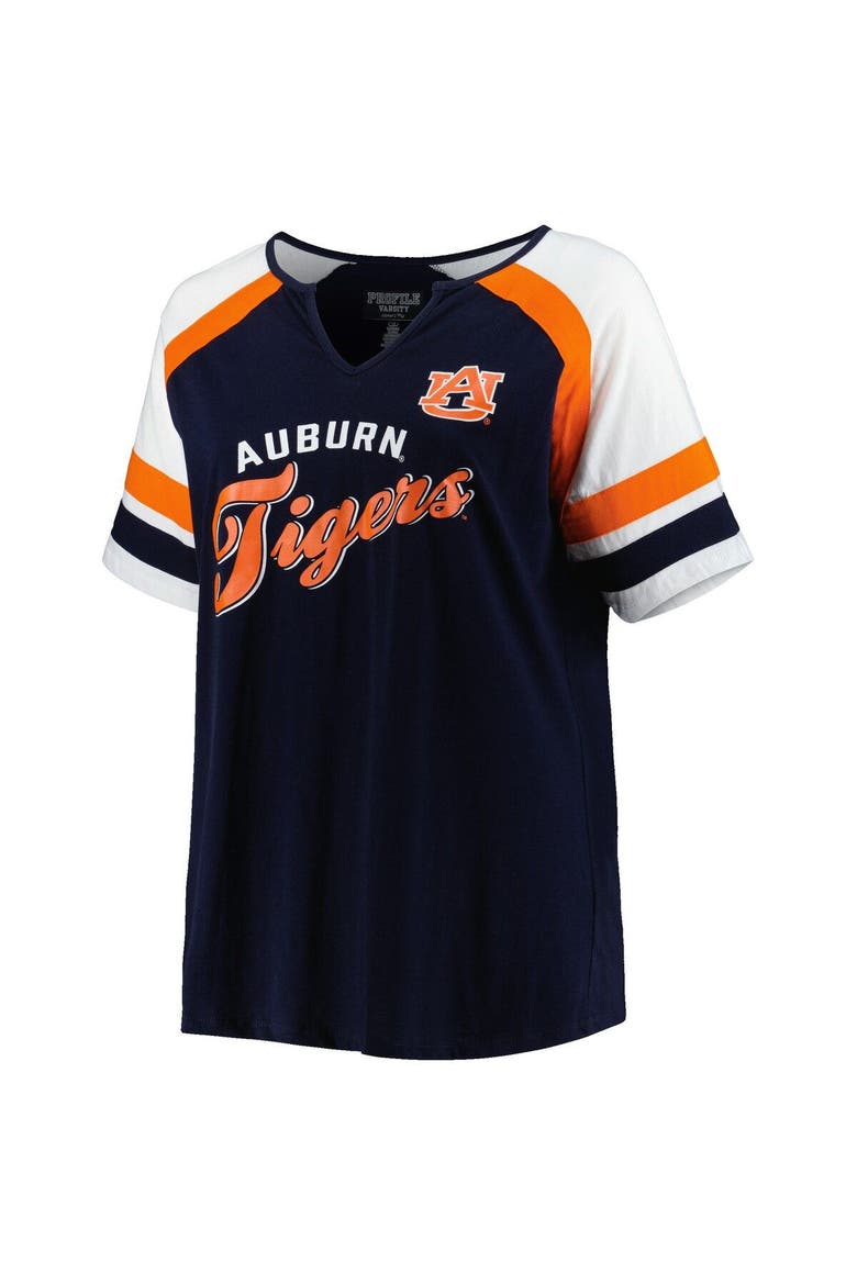 Women's Navy Auburn Tigers Plus Size Arch Raglan Notch Neck T-Shirt, Alternate, color, Navy