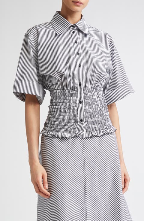 The Harte Stripe Smocked Button-Up Shirt