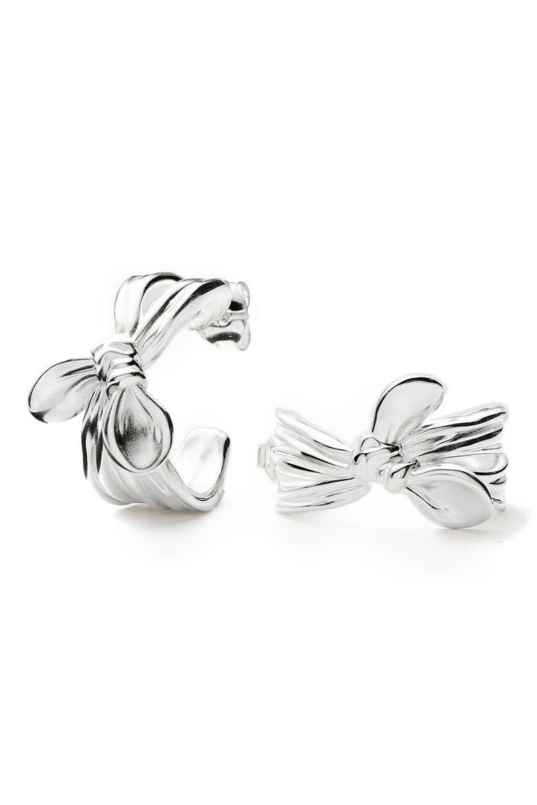 Mark Gong Bow Hoop Earrings, Main, color, SILVER
