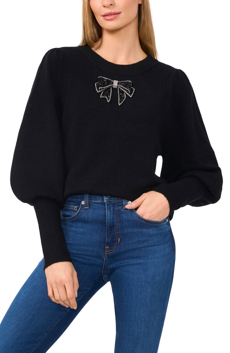 CeCe Embellished Bow Sweater, Main, color,