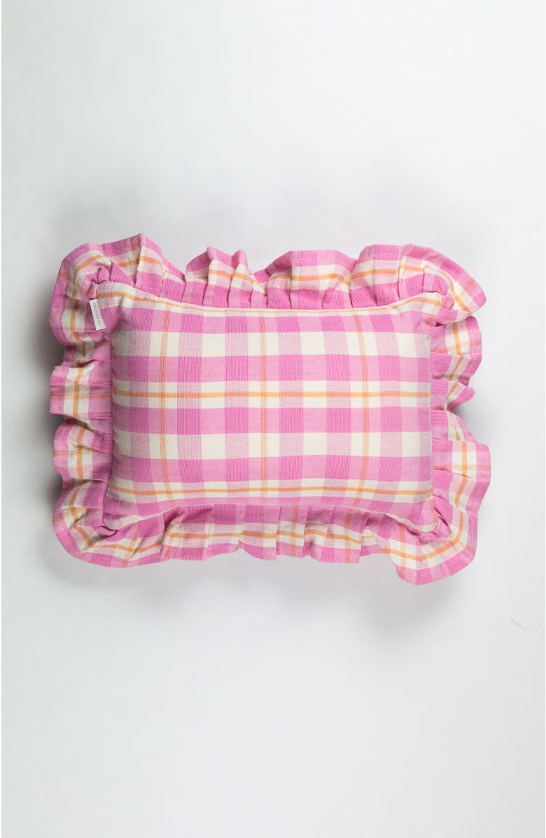 Archive New York Handwoven Classic Gingham Ruffle Cotton Throw Pillow, Main, color, Pink