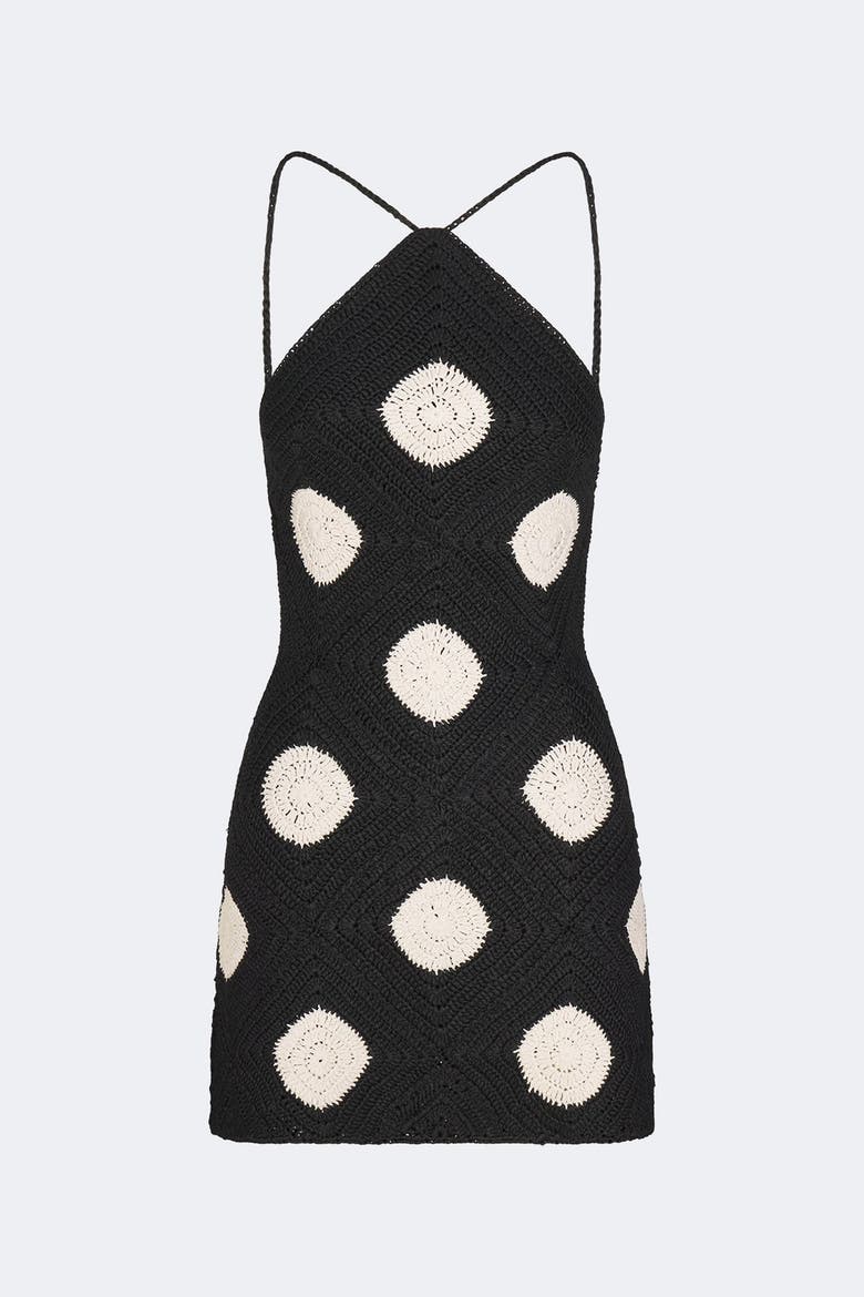 Kit Crochet Mini Dress In Black/Macadamia Polka Dot, Alternate, color, Black/Macadamia Polka Dot
