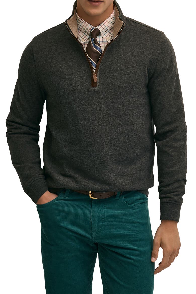 Double Face Pique Half Zip Pullover, Main, color, CHARCOAL/ NAVY