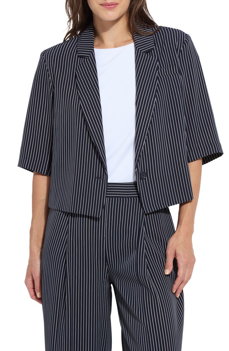 Lysse Clarette Stripe Elbow Sleeve Crop Jacket, Main, color, Marine Pinstripe