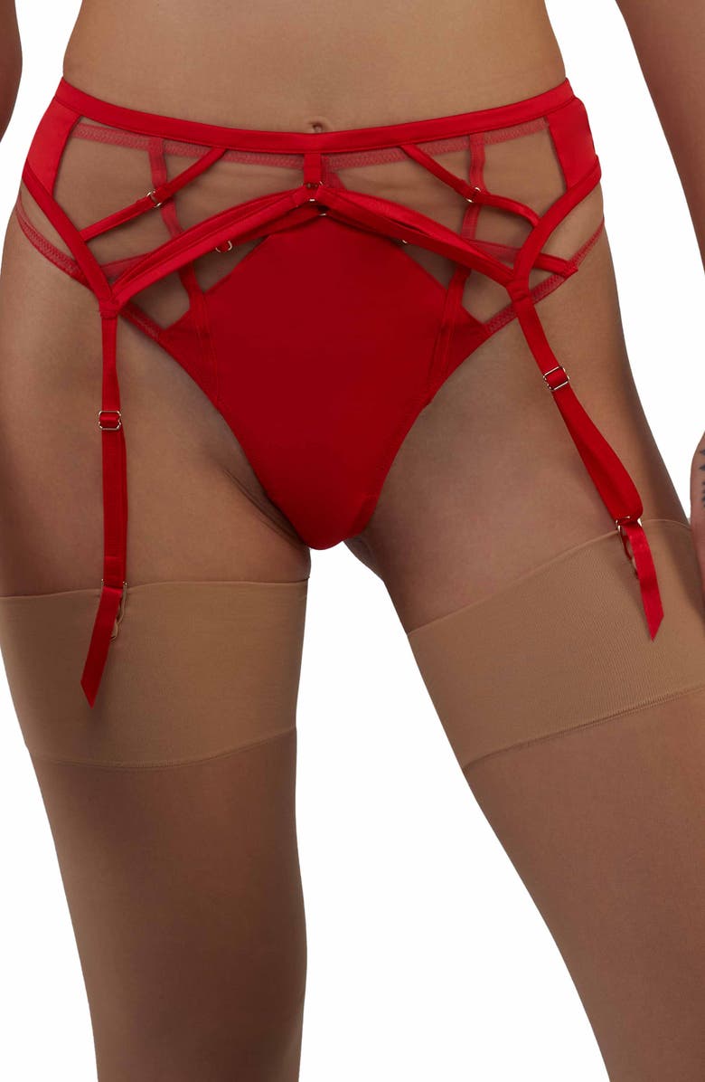 Playful Promises Ramona Mesh & Satin Garter Belt, Alternate, color, 