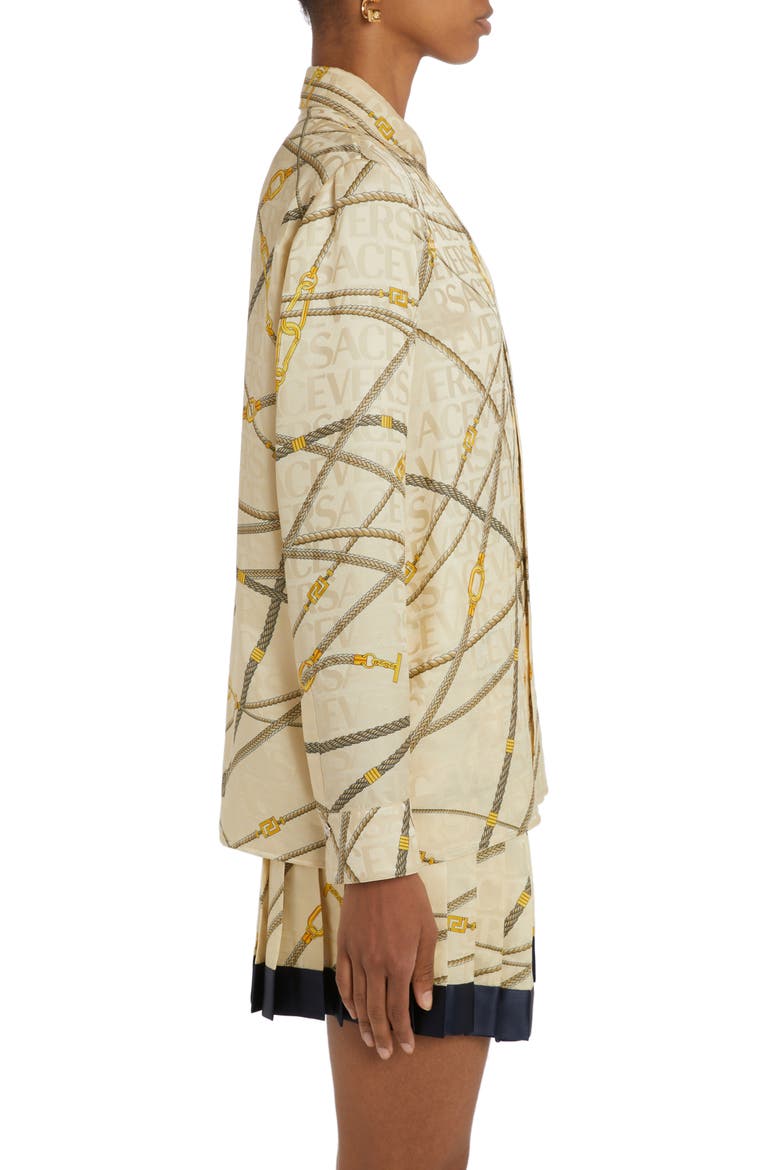 Rope Logo Print Satin Button-Up Shirt, Alternate, color, SAND/ GOLD