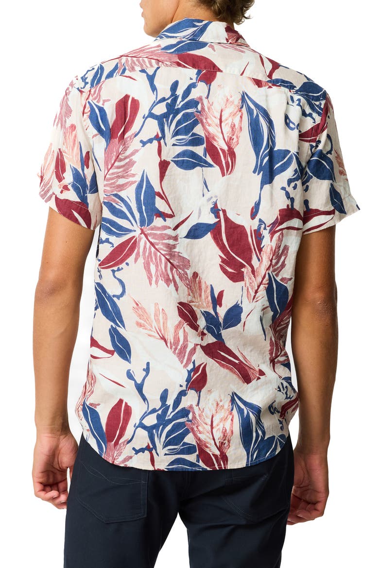 Saltwater Creek Sports Fit Botanic Print Short Sleeve Linen Button-Up Shirt, Alternate, color, BEIGE