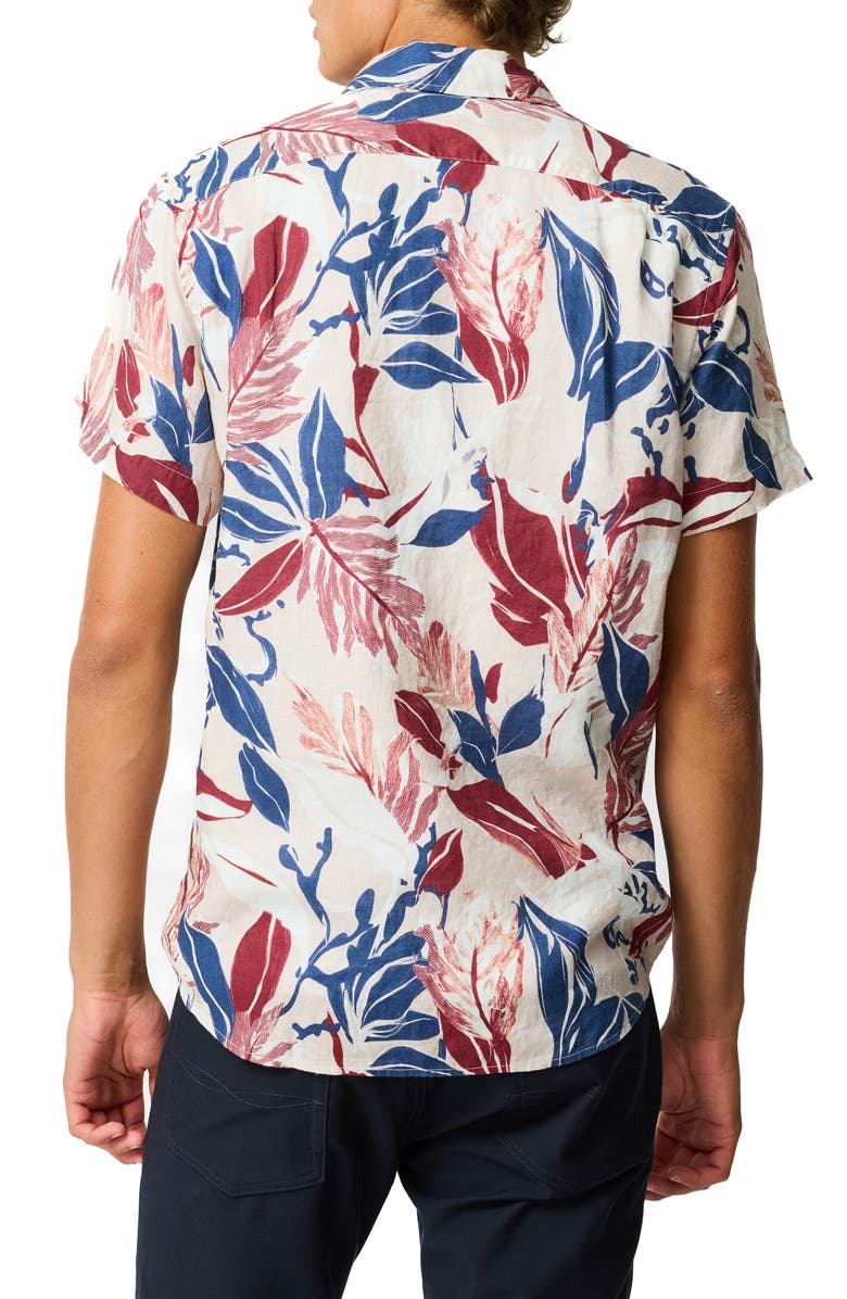 Rodd & Gunn Saltwater Creek Sports Fit Botanic Print Short Sleeve Linen Button-Up Shirt, Alternate, color, Beige