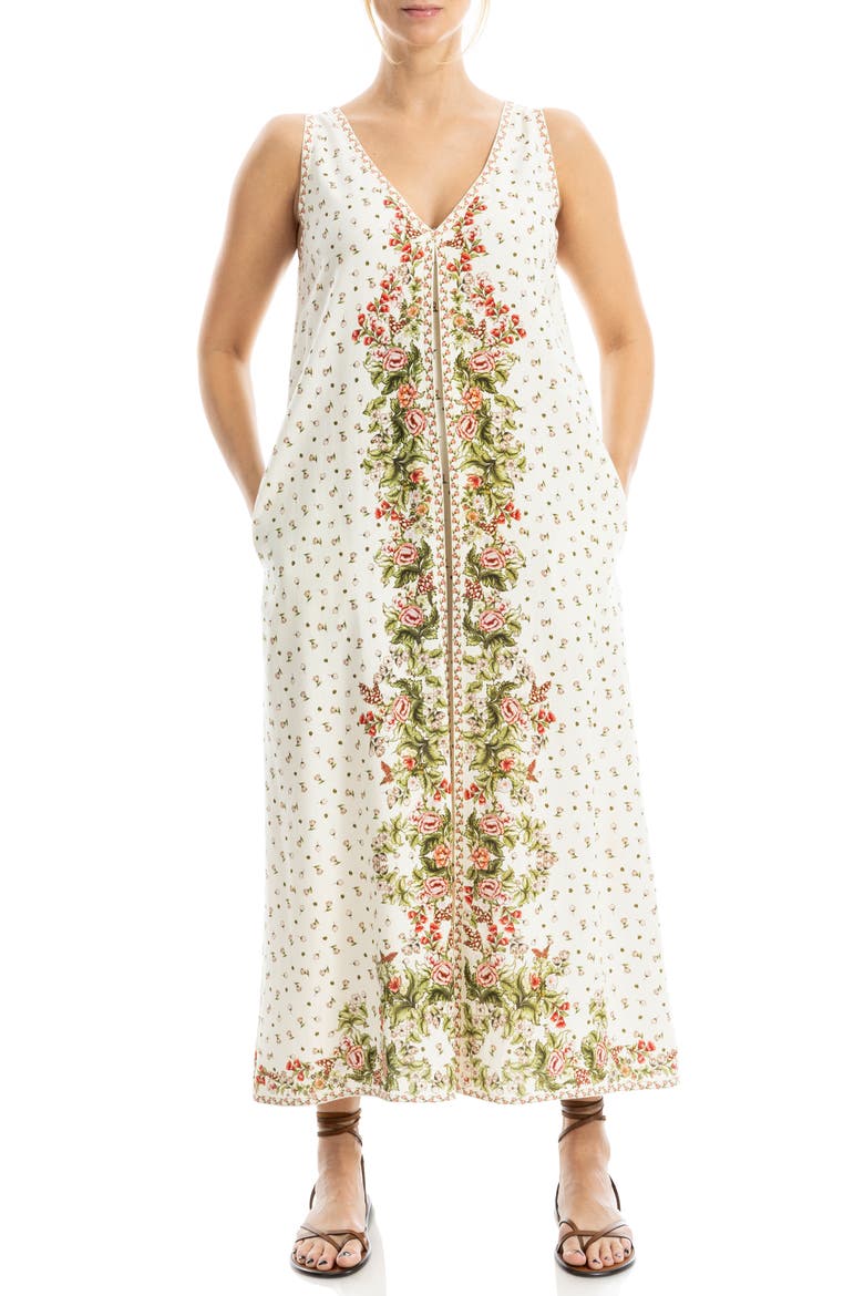 Border Print Sleeveless Maxi Dress, Alternate, color, BIRCH LEAFY FLORAL