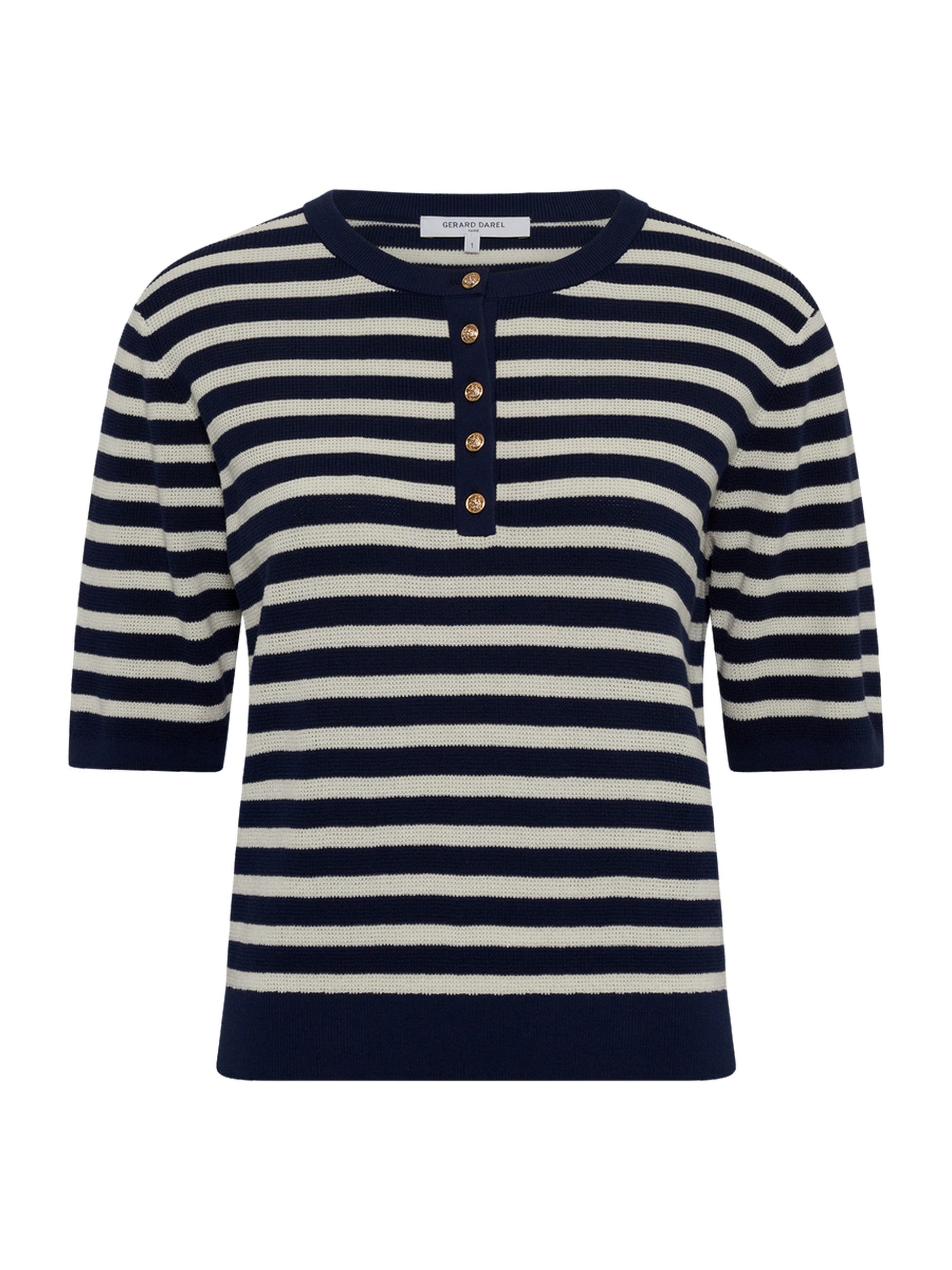 Laina Short Sleeve Button Neck Knit Top - image 2