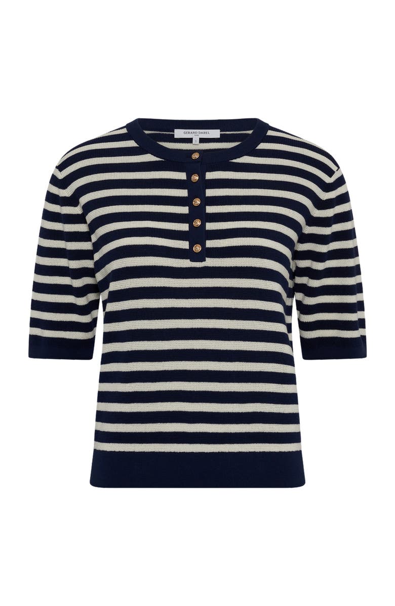 GERARD DAREL Laina Short Sleeve Button Neck Knit Top, Alternate, color, Navy Blue