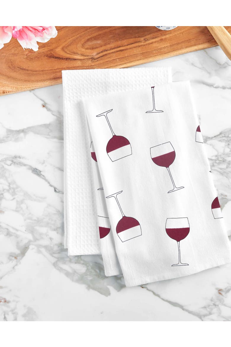 Wine Glasses Embroidered Cotton Flour Sack Kitchen Towel, Alternate, color, Red