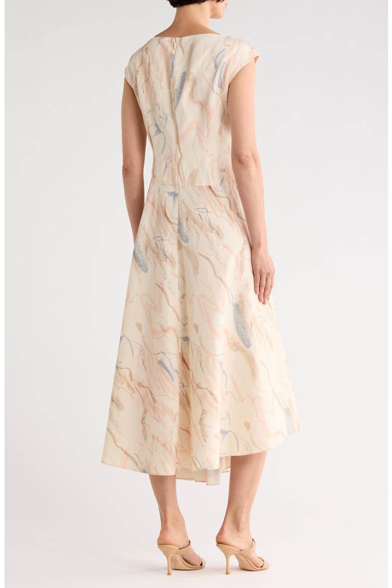 V-Neck Asymmetric Silk & Linen Midi Dress, Alternate, color, RAFFIA MULTI