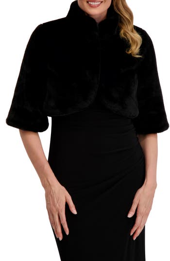 Laundry By Shelli Segal Mock Neck Faux Fur Shrug In Black