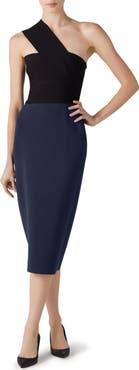 ST. JOHN Colorblock One Shoulder Milano Knit Dress