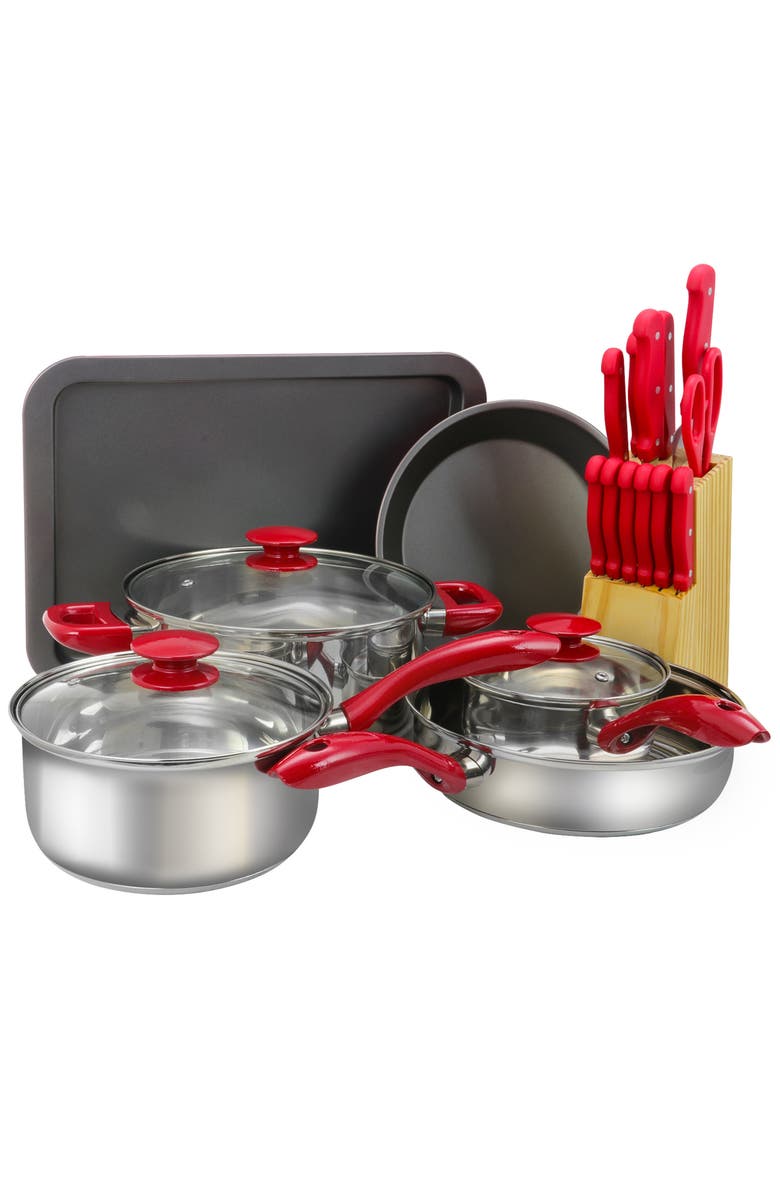 Megachef 22 Piece Aluminum Cookware Combo Set, Main, color, Red