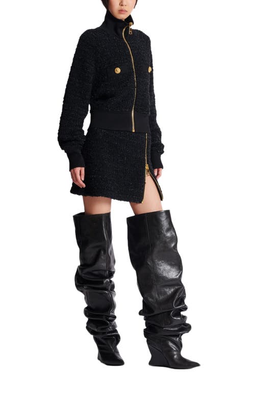 Balmain Tweed Bomber Jacket In Black
