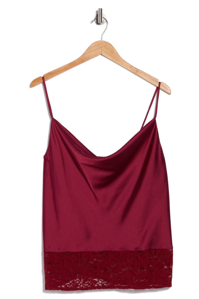Lace Trim Satin Camisole, Alternate, color, RED