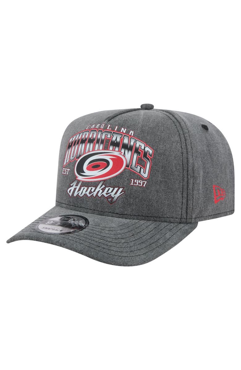 New Era Men's New Era Charcoal Carolina Hurricanes Throwback Washed A-Frame Pre-Curved 9FIFTY Snapback Hat, Main, color, Charcoal