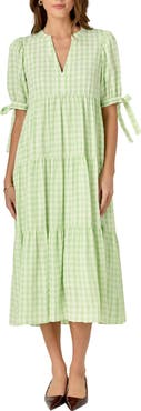 English Factory Checkered Tiered Midi Dress