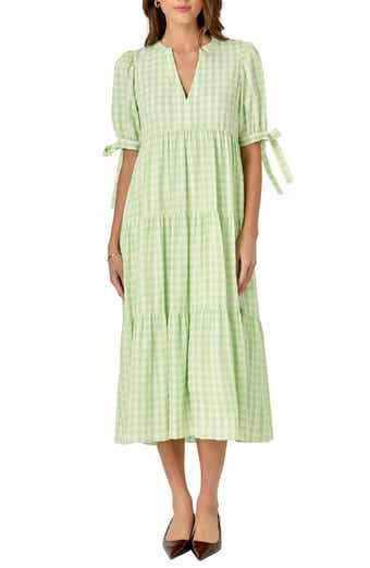 English Factory Checkered Tiered Midi Dress