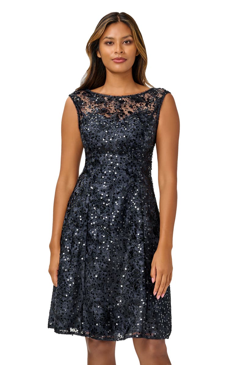 Adrianna Papell Embroidered Lace Cocktail Dress, Alternate, color, 