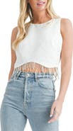 All in Favor Sequin & Imitation Pearl Tweed Crop Top