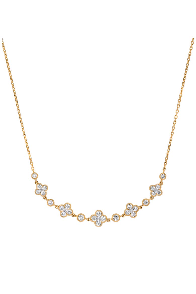 14K Gold Diamond Clover Frontal Necklace - 0.92ct., Main, color, YELLOW GOLD