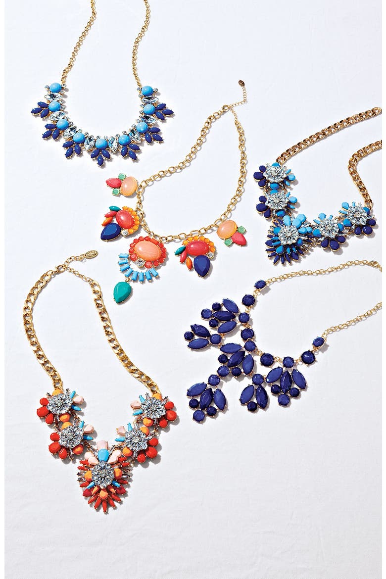 Stone & Crystal Bib Necklace, Alternate, color, ORANGE MULTI/ CLEAR/ GOLD