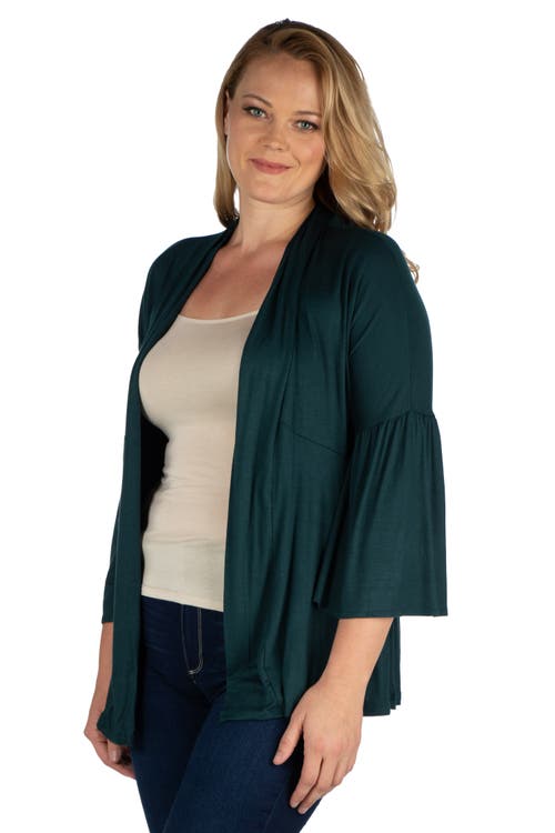 24seven Comfort Apparel Plus Size Bell Sleeve Flared Open Front Cardigan In Green
