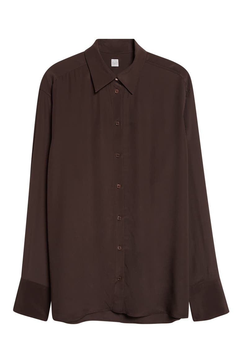 Silk Crepe Button-Up Shirt, Alternate, color, BROWN