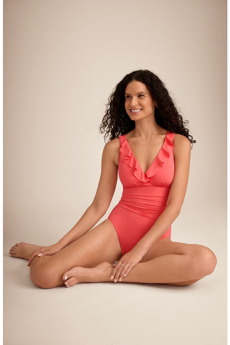 Kayla Ruffle Underwire One-Piece Swimsuit, Alternate, color, Coral