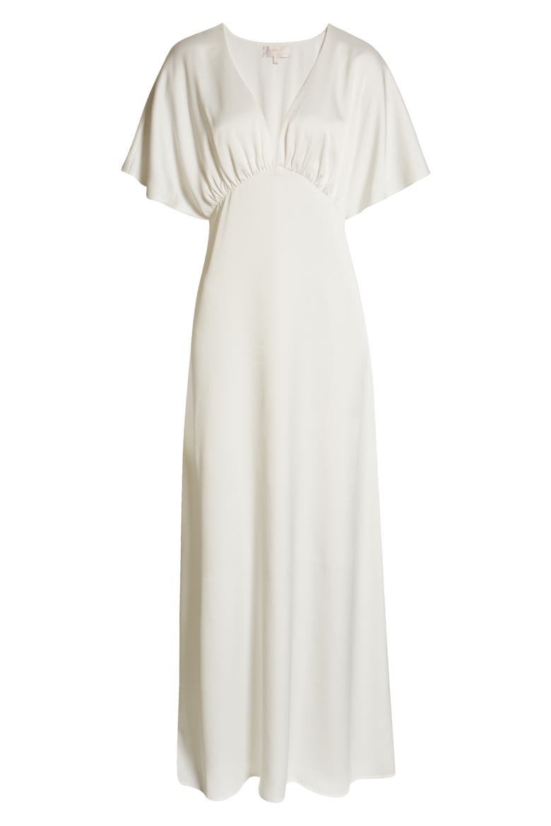 The Chiara Flutter Sleeve Satin Dress, Alternate, color, IVORY