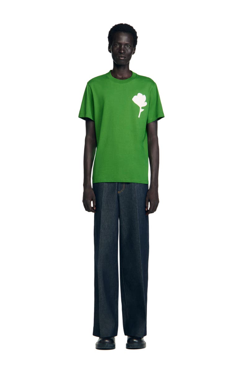 SANDRO T-shirt with flower patch, Alternate, color, Lime