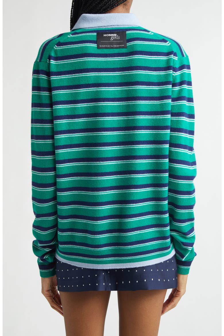 Stripe Wool & Cashmere Polo Sweater, Alternate, color, GREEN STRIPE