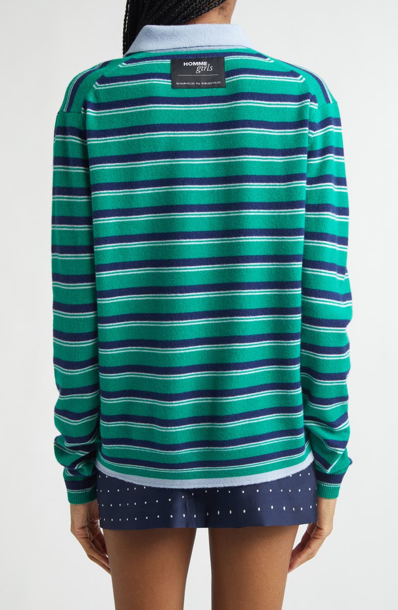 Hommegirls Stripe Wool & Cashmere Polo Sweater, Alternate, color, Green Stripe